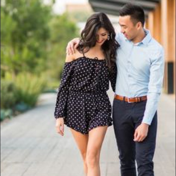 ILLA ILLA Pants - Black Cold Shoulder Polka Dot Romper